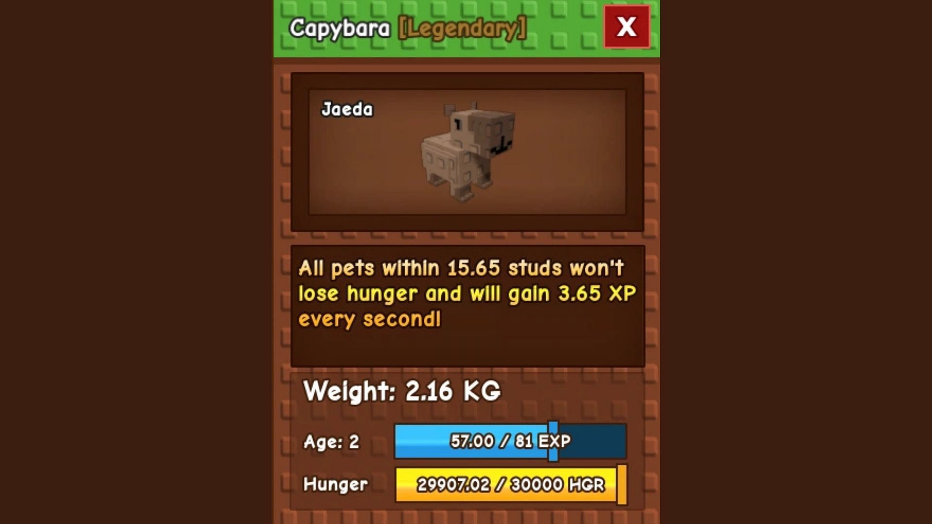 Capybara's ability affects your other pets (Image via Grow a Garden Wiki)